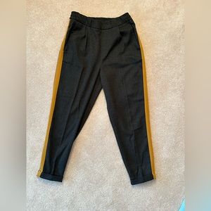 Pull & Bear - Dress Pants, Heather Grey/Yellow